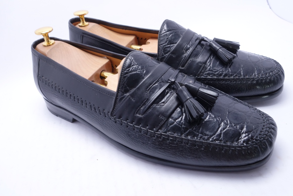 Mezlan Costa Shoes Mens Size 11.5 M Black Crocodile Tassel Loafers Made In Spain